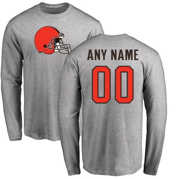 Men Cleveland Browns NFL Pro Line Ash Custom Name and Number Logo Long Sleeve T-Shirt